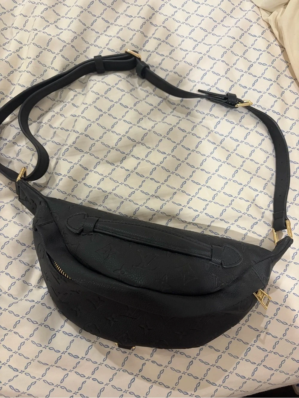 Black Designer Monogram Leather Crossbody Belt Bag